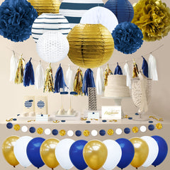 38 Piece Navy and Gold Party Decoration Kit