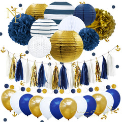 38 Piece Navy and Gold Party Decoration Kit