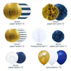 38 Piece Navy and Gold Party Decoration Kit
